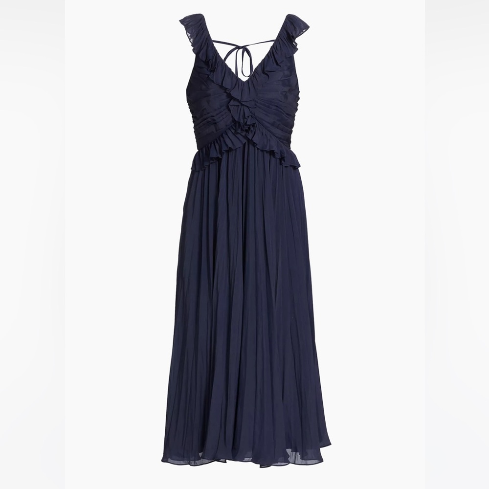 Cinq a Sept Blue Midi A-Line Skirt Pleated Cocktail
